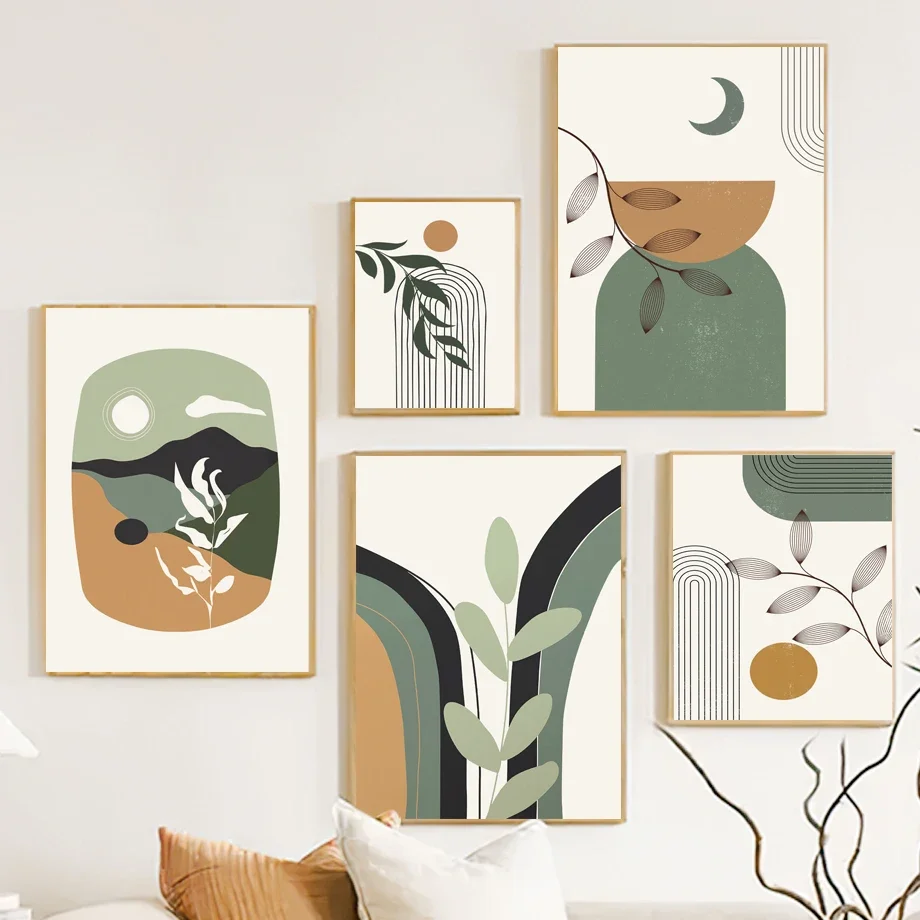 Настенное художественное полотно живопись ветви солнце луна холм абстрактный