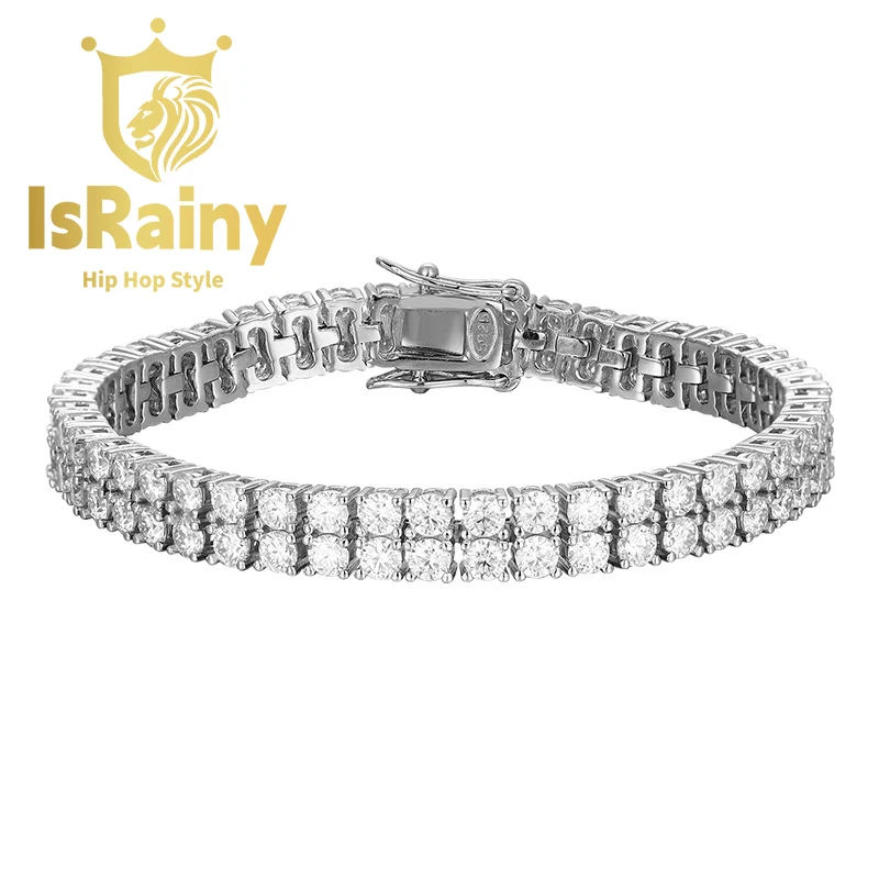 

IsRainy, в стиле хип-хоп, скала, искусственное серебро, VVS1 D, реальная игра, Муассанит, 3 мм, полностью покрытые бриллиантами, теннисные цепи, браслеты, Изящные Ювелирные изделия