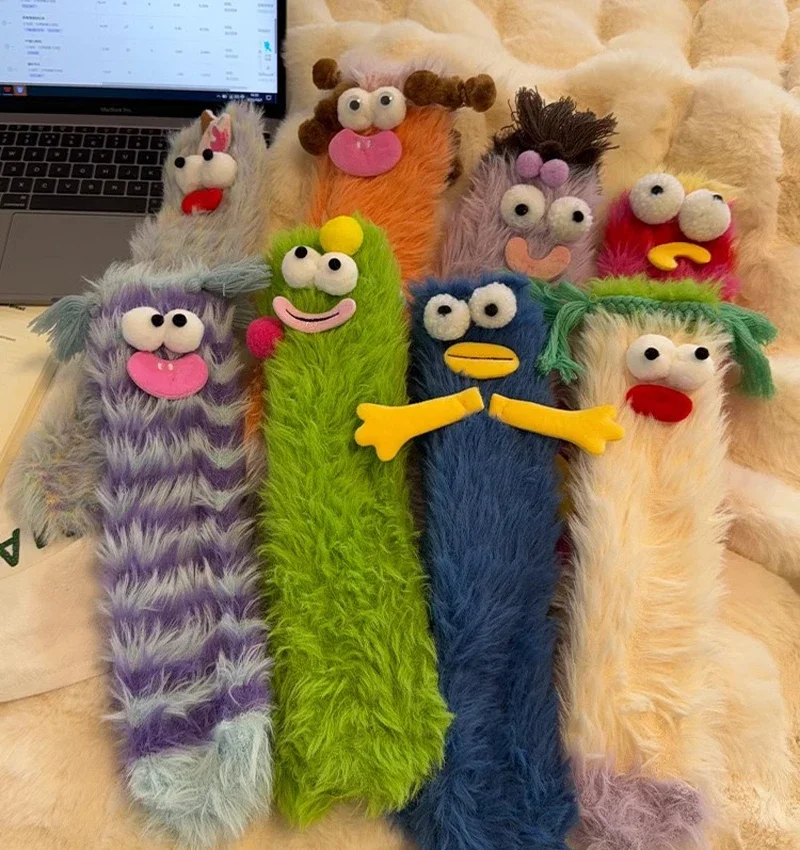 

Kawaii Coral Velvet Cartoon Monster Funny Socks for Women Girls 3D Novelty Face Socks Floor Socks Thick Socks Warm Cartoon Sox