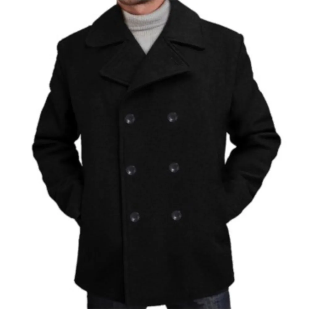 

Мужское классическое Шерстяное полупальто Mark, мягкая теплая Классическая двубортная Роскошная куртка для мужчин (Стандартный большой рост), шерстяное пальто