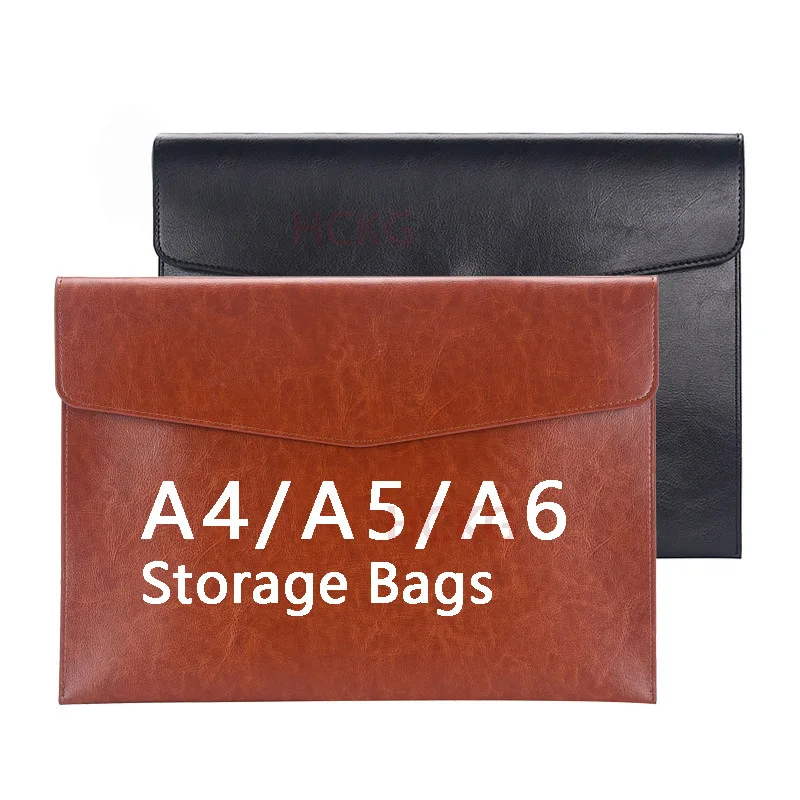 A4 A5 A6 Leather File Folder Data Package Document Bag Fashion Briefcase Data Contract Bill File Bag School Office SuppliesHCKG