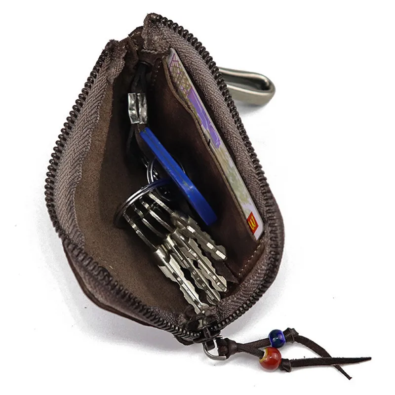 PNDME vintage genuine leather men's women's key bag fashion casual high quality natural first layer cowhide car key coin purse