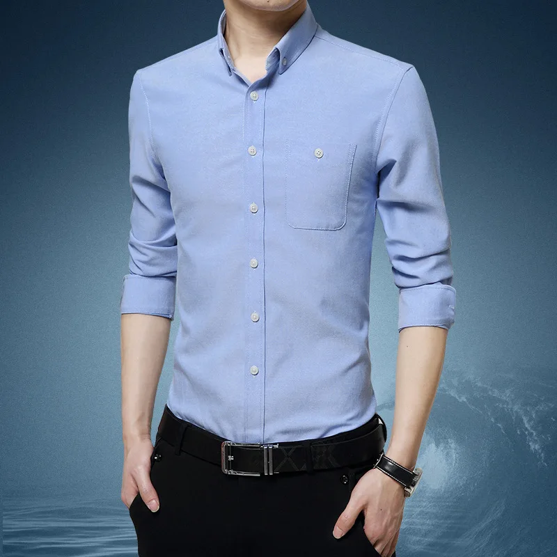 Four Seasons New Solid Color Men's Shirts Long Sleeve Slim Fashion Cotton Comfortable Business Casual Anti-Wrinkle Shirts