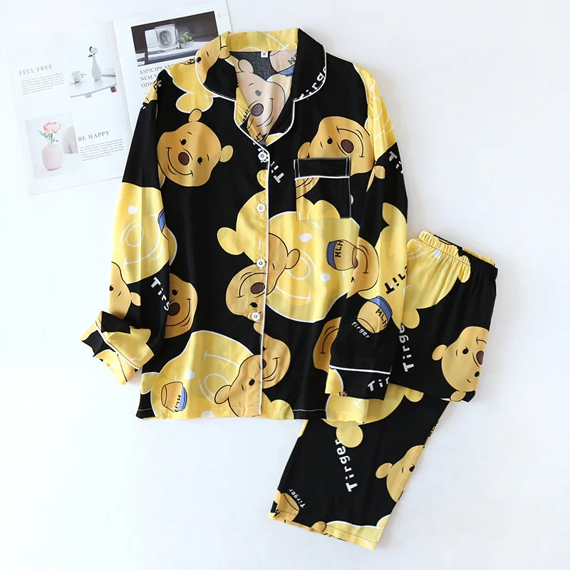 Women's Pajamas Long Sleeves Spring Autumn Two Pieces Set Viscose Cotton Sleepwear Loungewear Set For Female