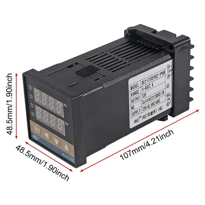 Фото Комплект терморегулятора DTA4-10X PID REX-C100 с высоковольтным реле SSR 40DA+ и термозондом K (100-240В переменного тока) №3