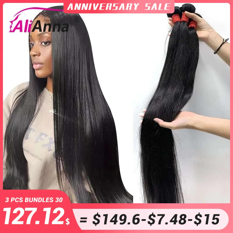 ALIANNA 36 38 40 Inch Human Hair Bundles #1B Straight Bundles Remy Brazilian Hair 30 Inch Bundles Bone Straight Hair Top Quality