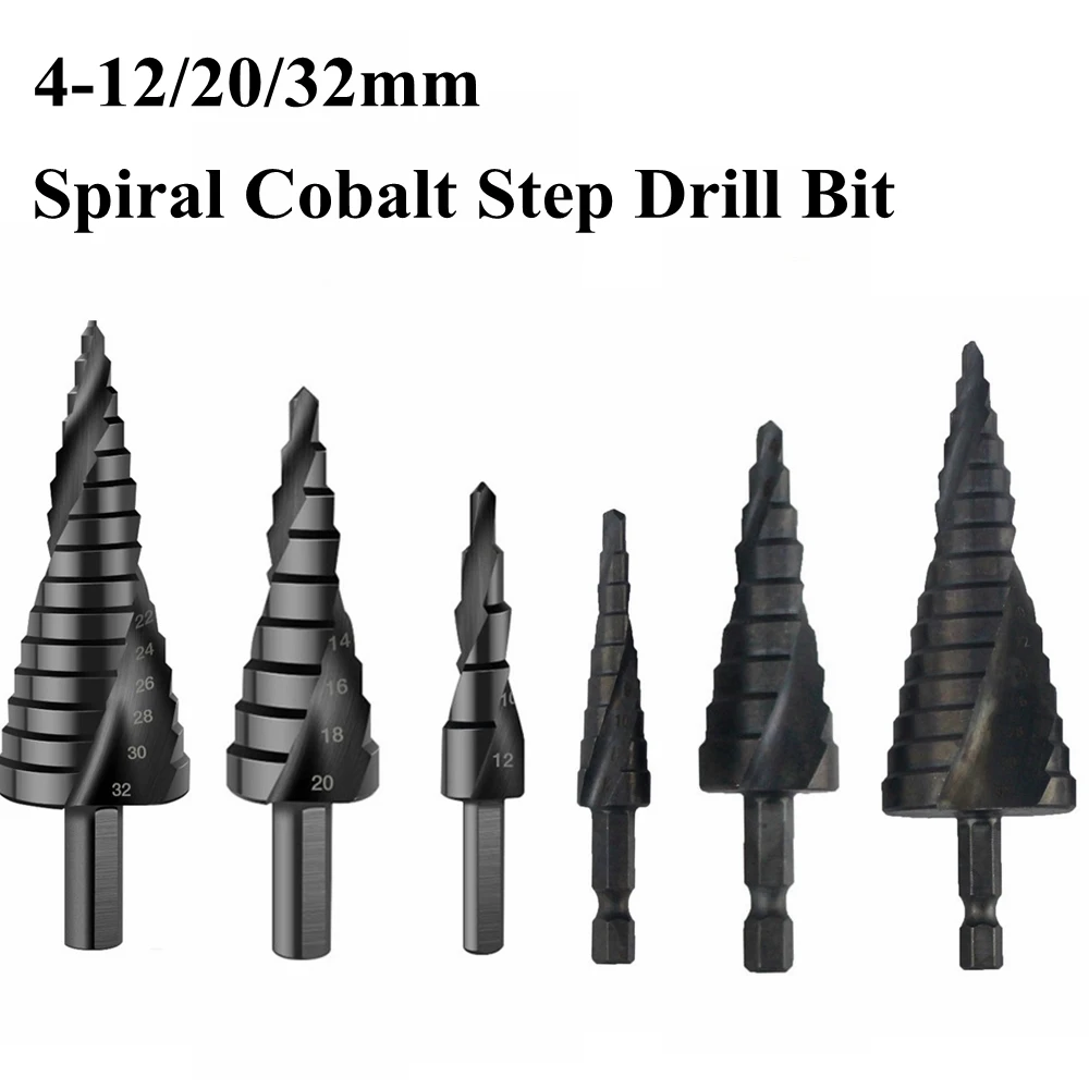 

Metal Drills 4-12/20/32mm HSS Cobalt Step Cone Drill Bit Set Nitride Coated Wood Metal Hole Cutter Drill Spiral Groove Drill Bit
