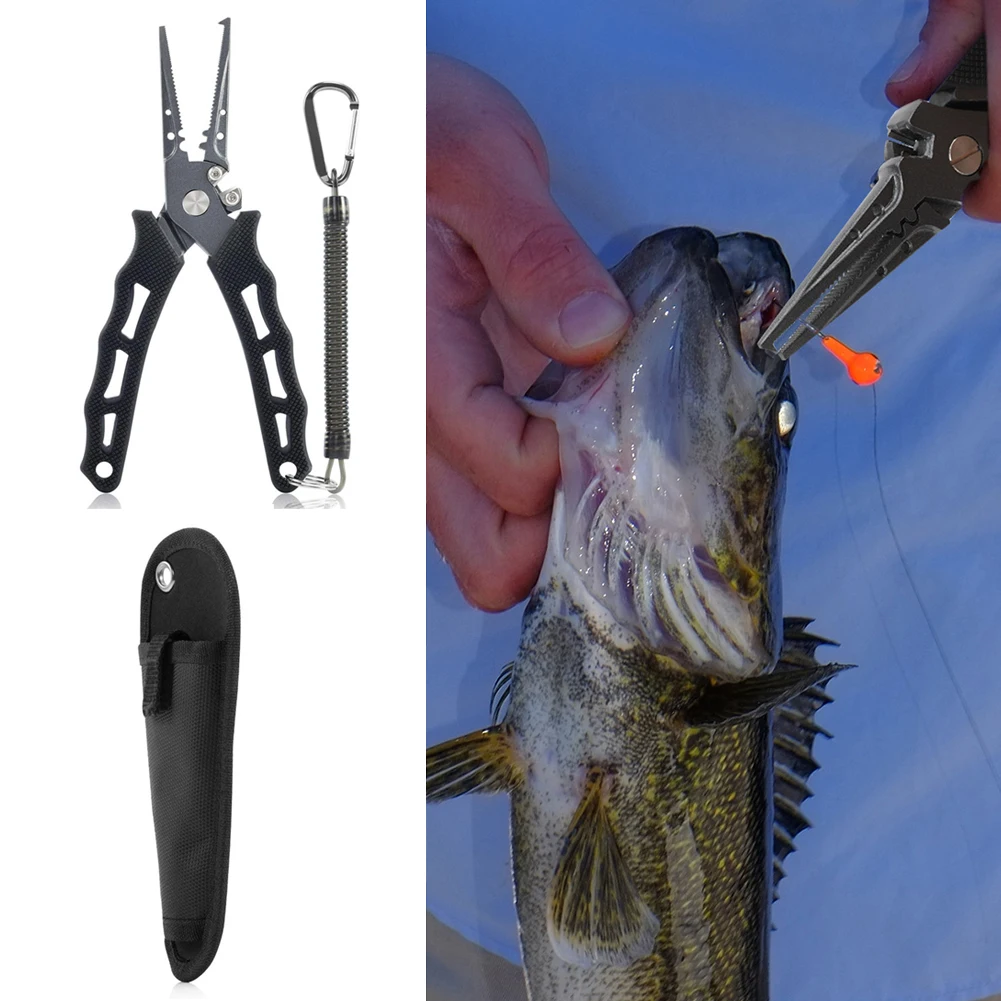 

Fishing Lure Pliers Tongs Hook Remover Split Ring Braid Line Cutter with Lanyard Multifunctional Fishing Tackle Tools