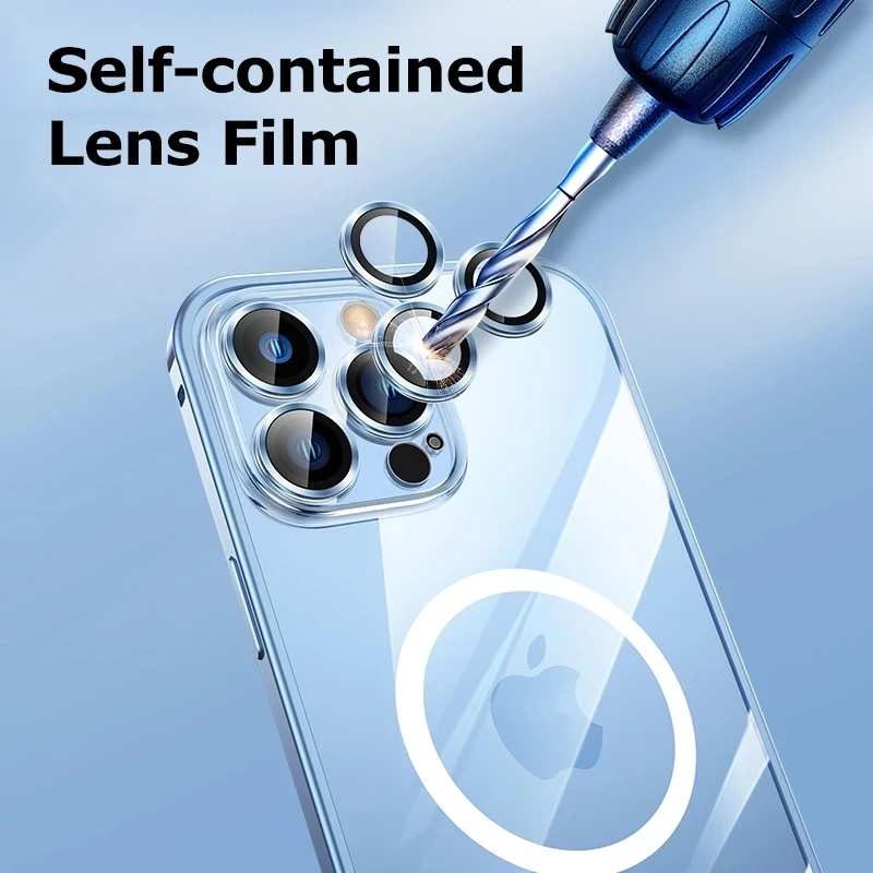 Magnetic Metal Frame Phone Case Iphone 12 13 14 Pro Max Plus Lens Protection Transparent PC Cover For Magsafe Wireless Charging