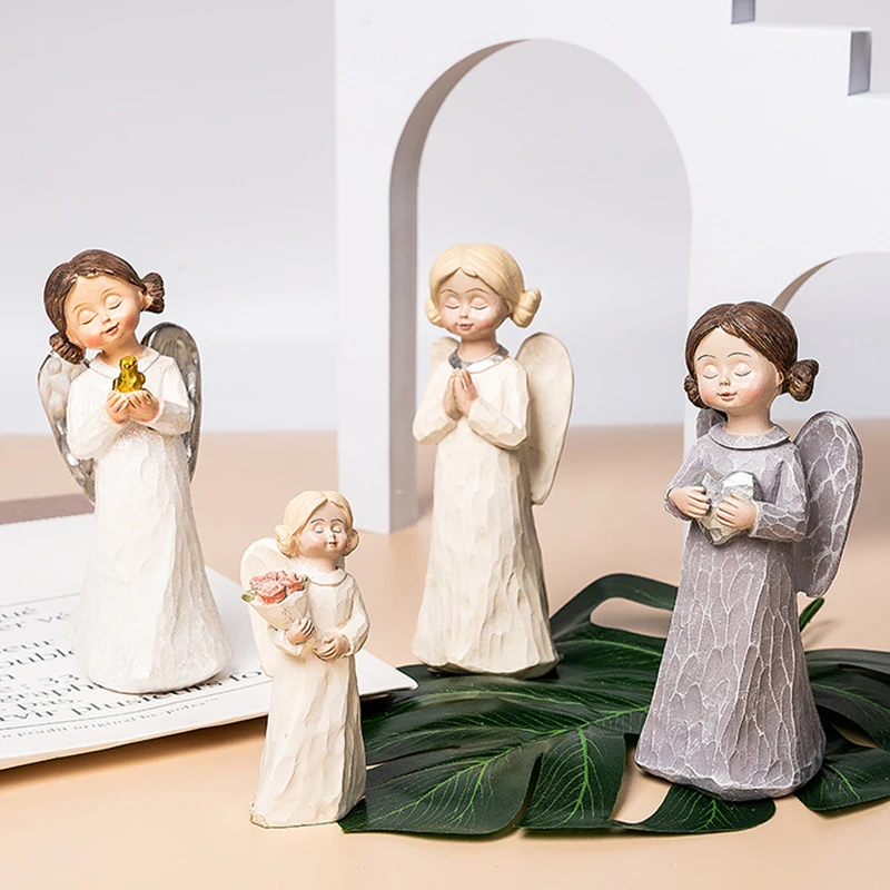 

Статуэтка сказочной девочки из смолы, резная статуя ангела, подарок на Рождество, Крещение, милая скульптура, памятная молитва для мальчиков и девочек, 4 вида