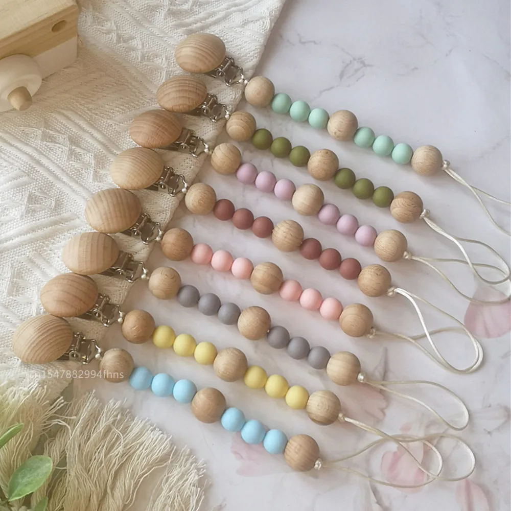 

Pacifier Clips Chain Silicone Beech Beads BPA Free DIY Dummy Clip Holder Soother Chains Baby Teething Toys Chew Gifts