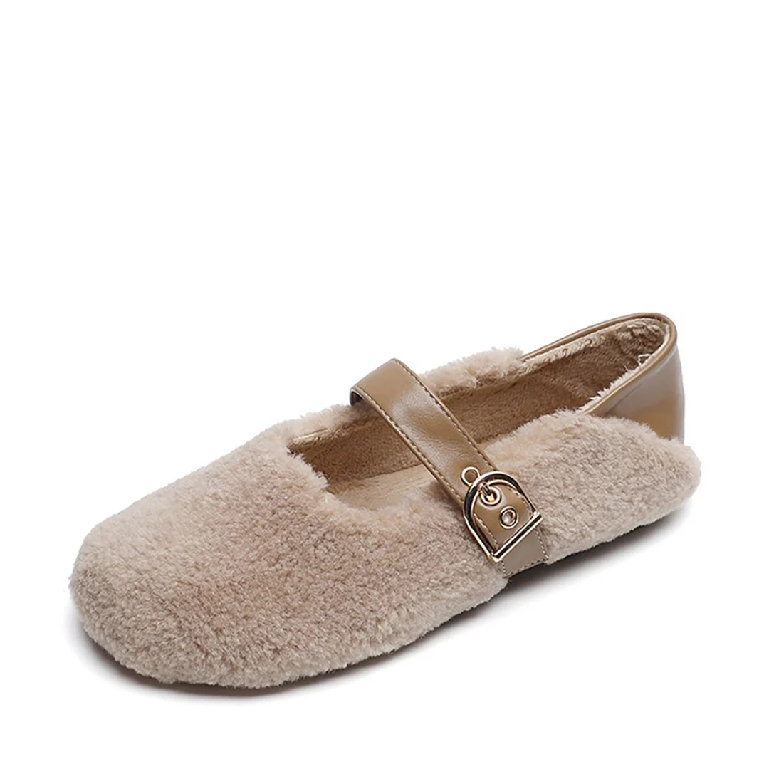 Khaqi Зимние женские туфли на плоской подошве из искусственной шерсти с круглым