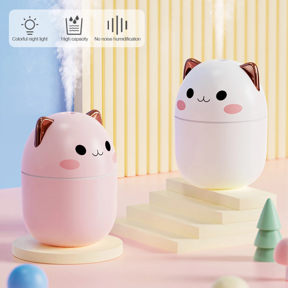 

250ml Air Humidifier Cute Kawaiil Aroma Diffuser With Night Light Cool Mist For Bedroom Home Car Plants Purifier Humificador