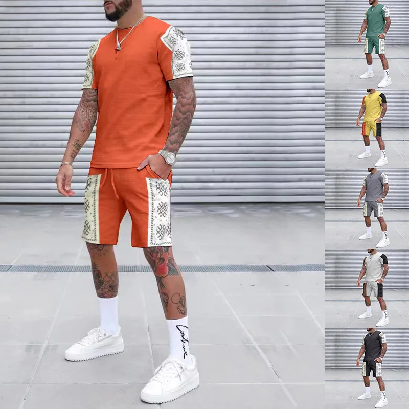 

Spot 2023 Summer Short Sleeve Shorts Suit Cross-border Two-piece Leisure Sports Suit Men's