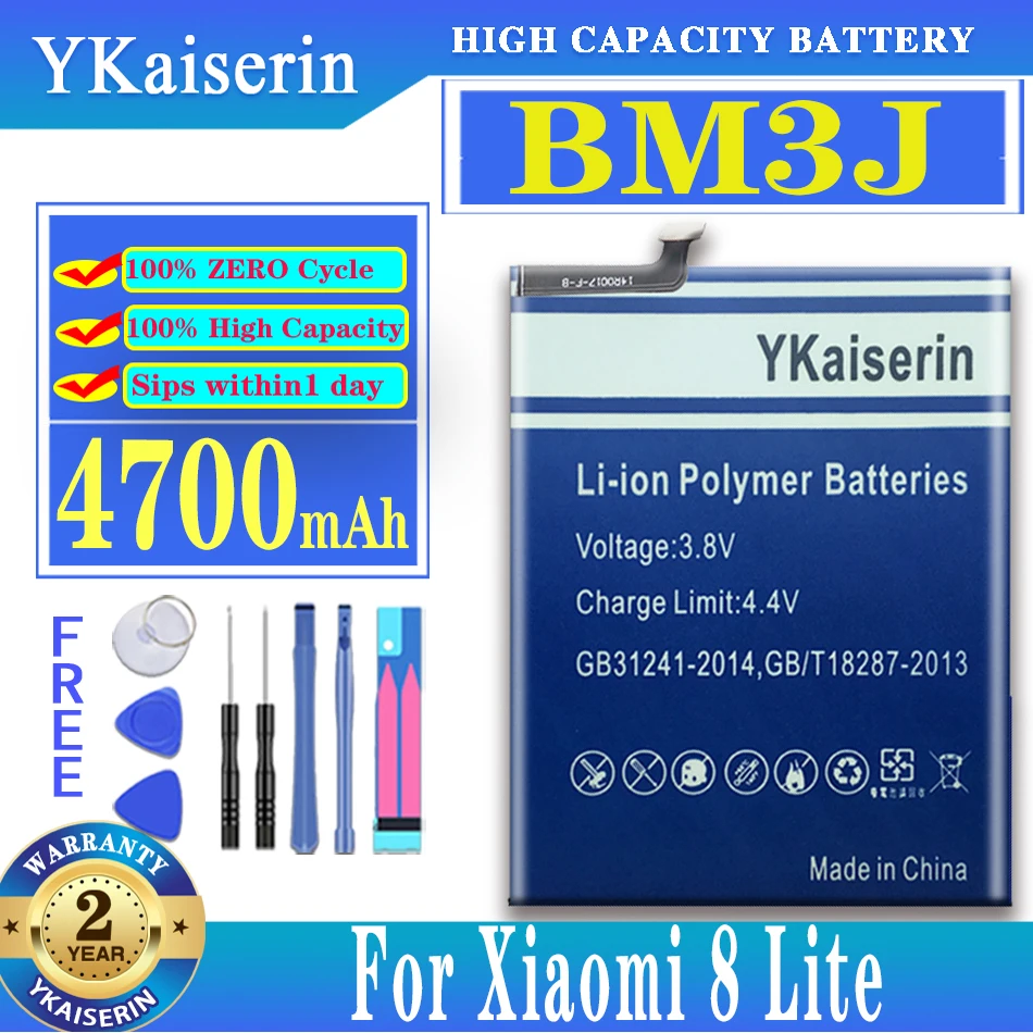 

YKaiserin For Xiao Mi 100% BM3J 4700mAh Battery For Xiaomi 8 Lite MI8 Lite /MI 8Lite BM3J High Quality Phone Batteries +Tool