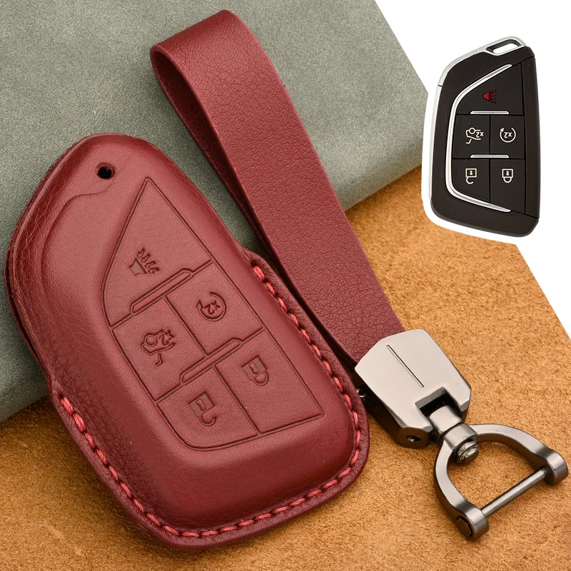 

Hight quality Leather 5 Buttons Key Case Cover Shell Holder For Cadillac CT5 2019 2020 Remote Keyless Fob Car Accessories