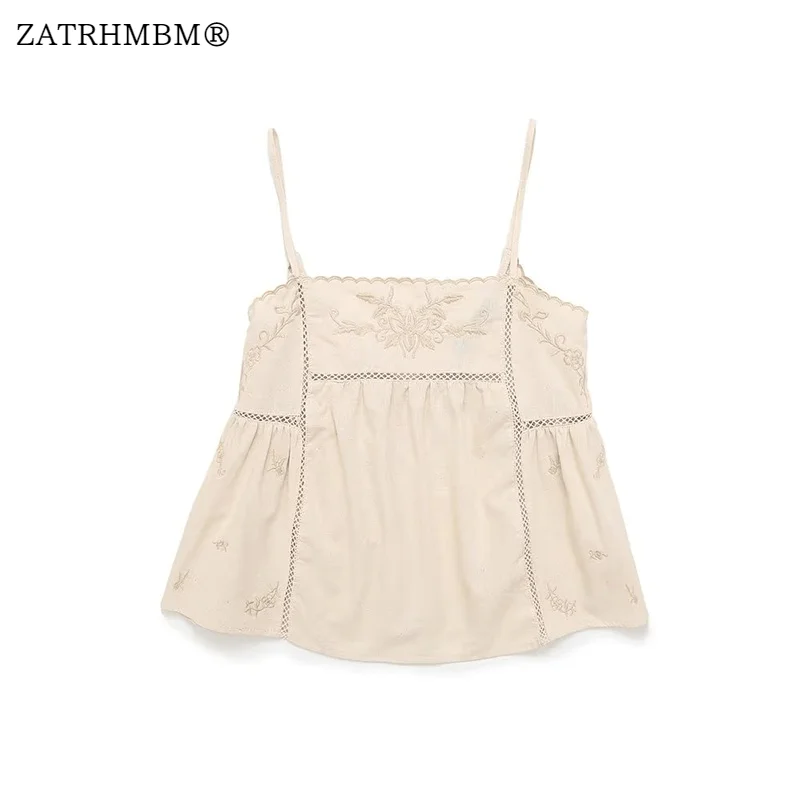 

ZATRHMBM женские летние новые модные вышитые майки 2023, винтажные сексуальные женские майки без рукавов с открытой спиной