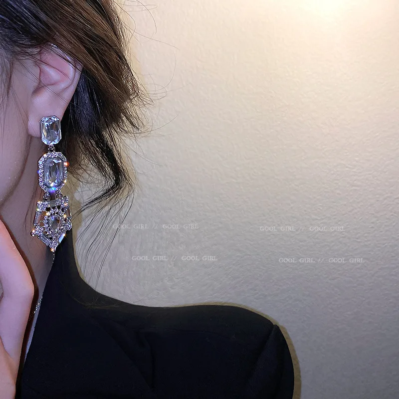 

925 Silver Needle, European And American Fashion, Exaggeration, Full Diamond Earrings, Baroque Style, Diamond Inlaid Long