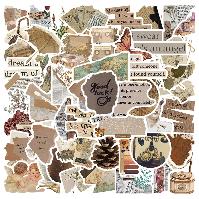

52Pcs Vintage Stickers Retro Style Pattern Diary Planner Decorative Scrapbooking Stationery Supplies Craft Sticker Graffiti Stic