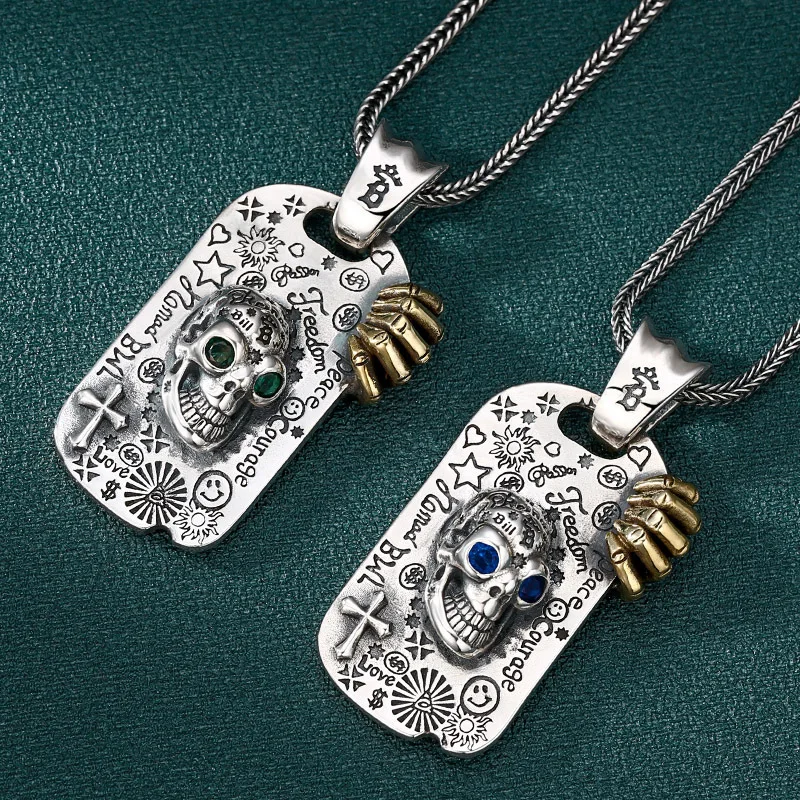

925 Sterling silver pendant graffiti letter skull couple pendant trendy personality light luxury niche trendy brand jewelry gift