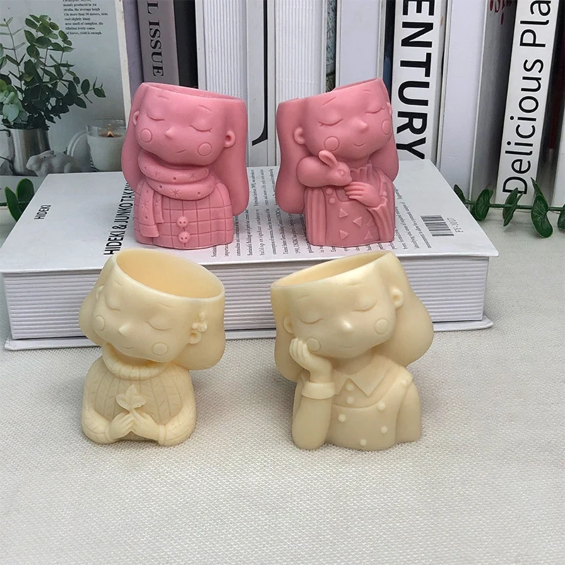 

Girl Flower Pot Silicone Resin Mold Epoxy Resin Casting Succulent Pot Mould L21E