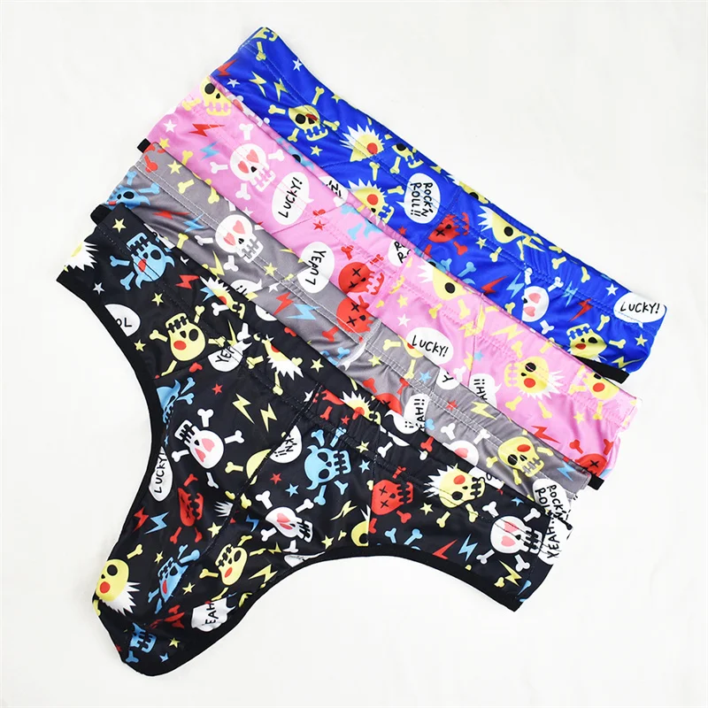 4PCS Men Underwear Thongs Breathable Men's Panties Fashion Print Thongs Underpants Underwear Simple Comfortable G-String Tanga