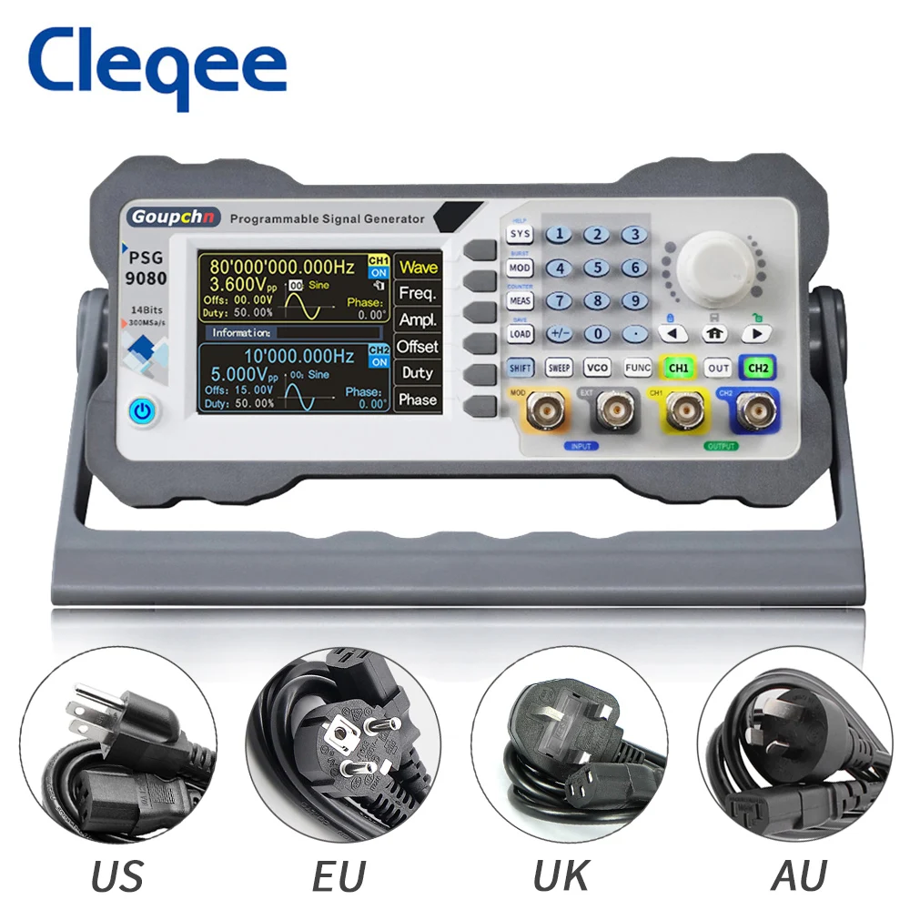 

Cleqee PSG9080 80MHz Programmable Digital Control DDS Signal Generator Dual Channel Aribitrary Waveform Function Phone Control