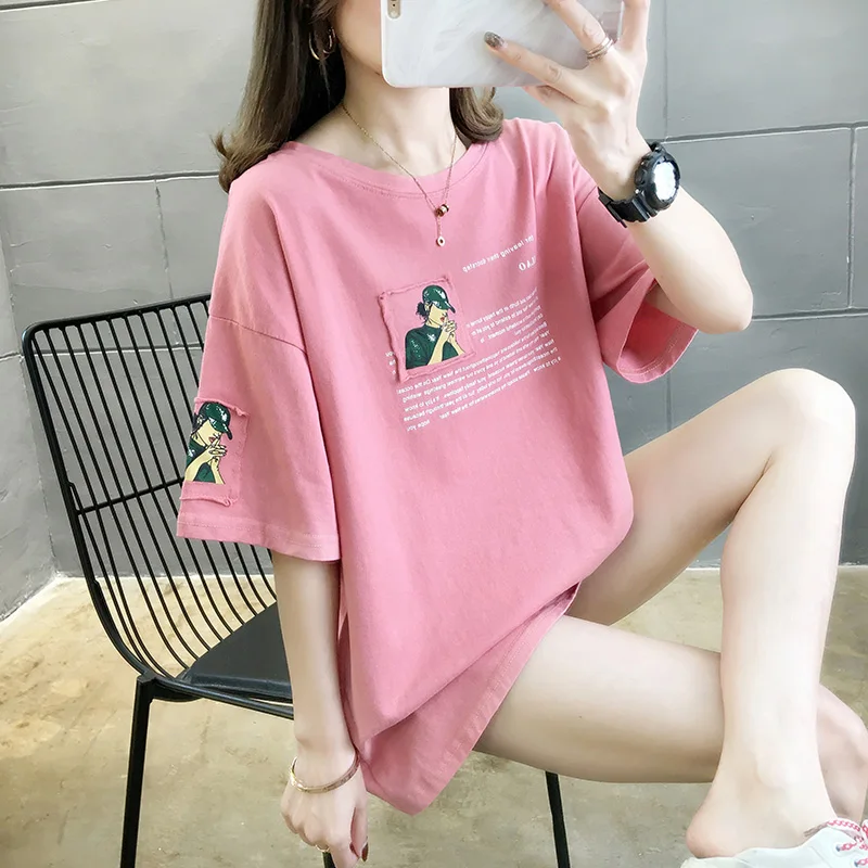 

Summer Women's New Letter Print Letter Round Neck Short-sleeved T-shirt Cotton Top High Street Art