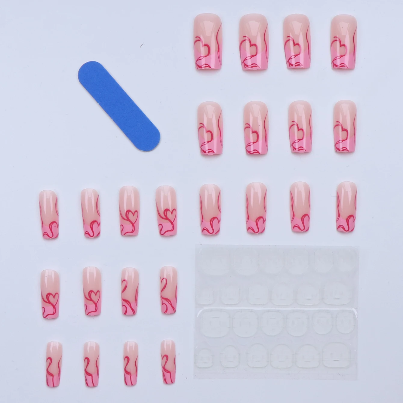24 шт. длинные квадратные накладные ногти с красным сердечком съемный и