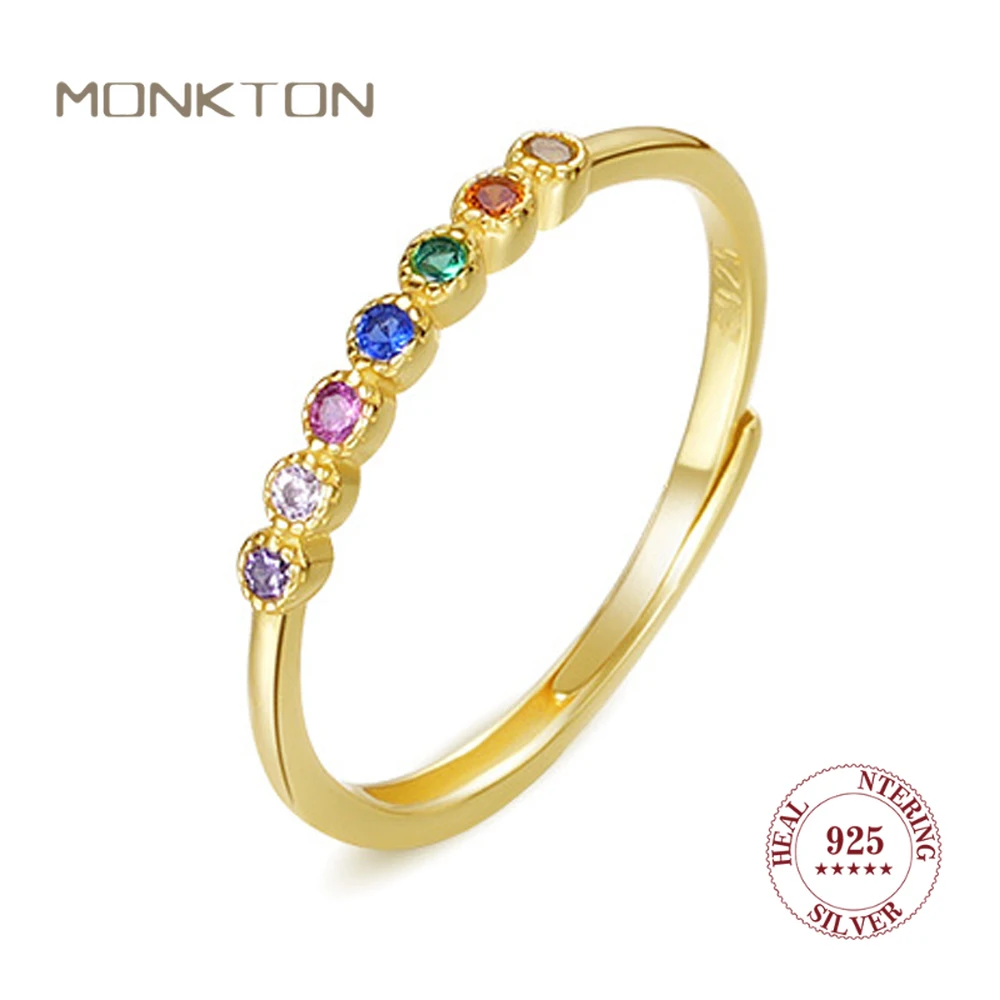 

Monkton Real 925 Sterling Silver Fashion Romantic Wedding Accessories Rainbow Zircon Finger Ring for Women Birthday Gift