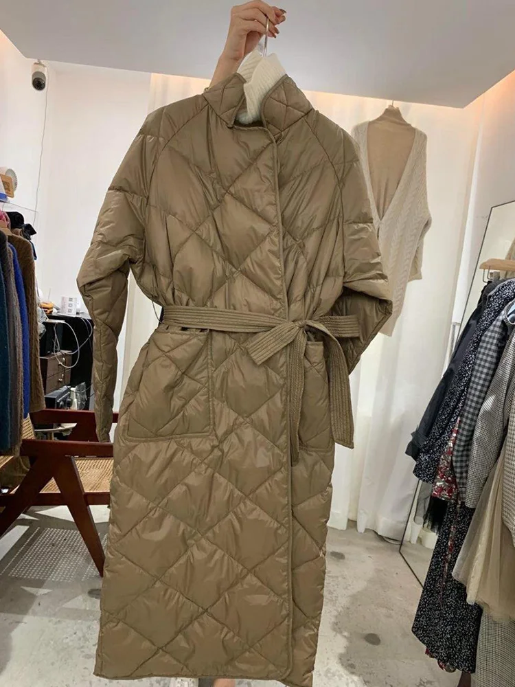 2022 Winter Down Jacket Women's Black Long Coat Cotton Padded Jacket Korean Casual Loose Street Style Belt Jacket Oversized Coat