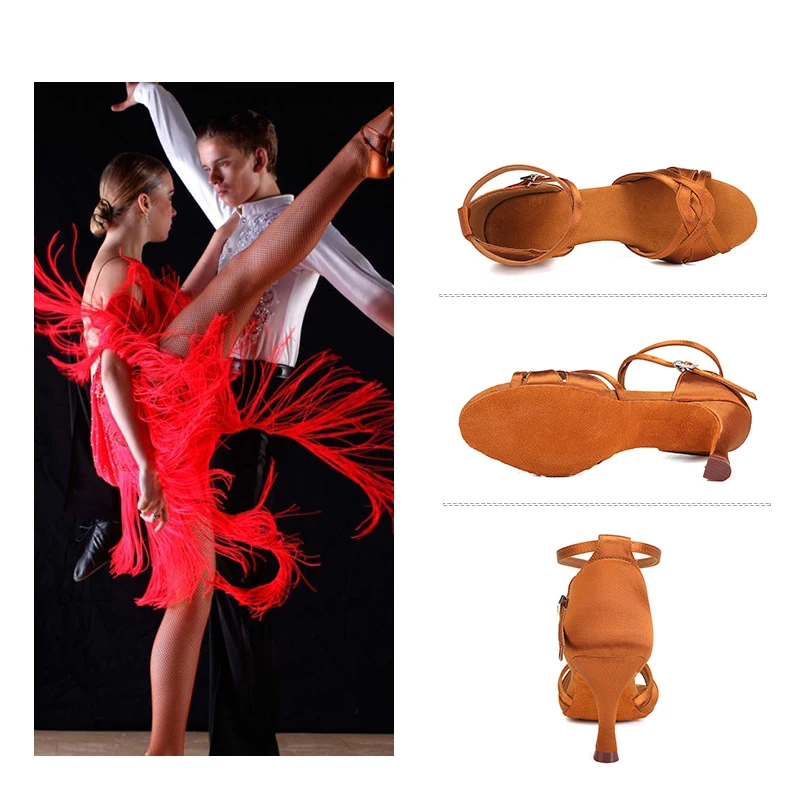 DKZSYIM Women Latin Dance Shoes High Heel Silk Dance Shoes lady New Dance Shoes heeled 5-8.5cm Girls Salsa Ballroom Shoes