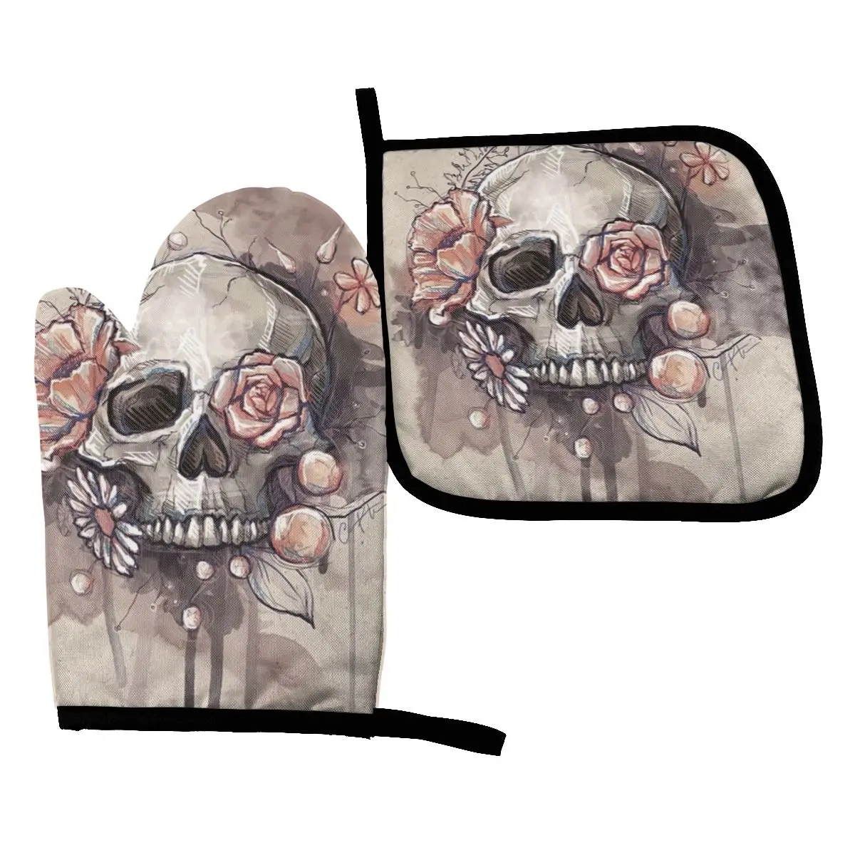 

Cool Skull Oven Mitts Potholder Baking Oven Kitchen Cooking Gloves BBQ Microwave Insulation Pad Polyester Gloves Wholesale