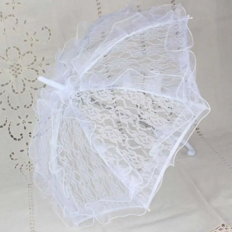 

Женский кружевной зонт в западном стиле, Свадебный зонтик с цветочным кружевом, ручное открытие, зонтик с оборками и отделкой, романтическо...