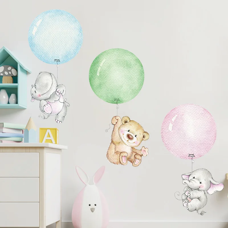 Мультфильм слон медведь воздушный шар настенные наклейки для детской комнаты