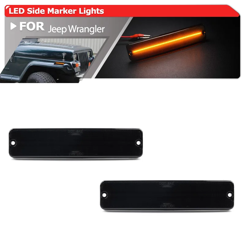 

2x Smoked Amber Car Led Side Marker Lights For Jeep Wrangler YJ 1987-1995 Indicator Turn Signal Lamps OEM:56001424 Sidemarkers