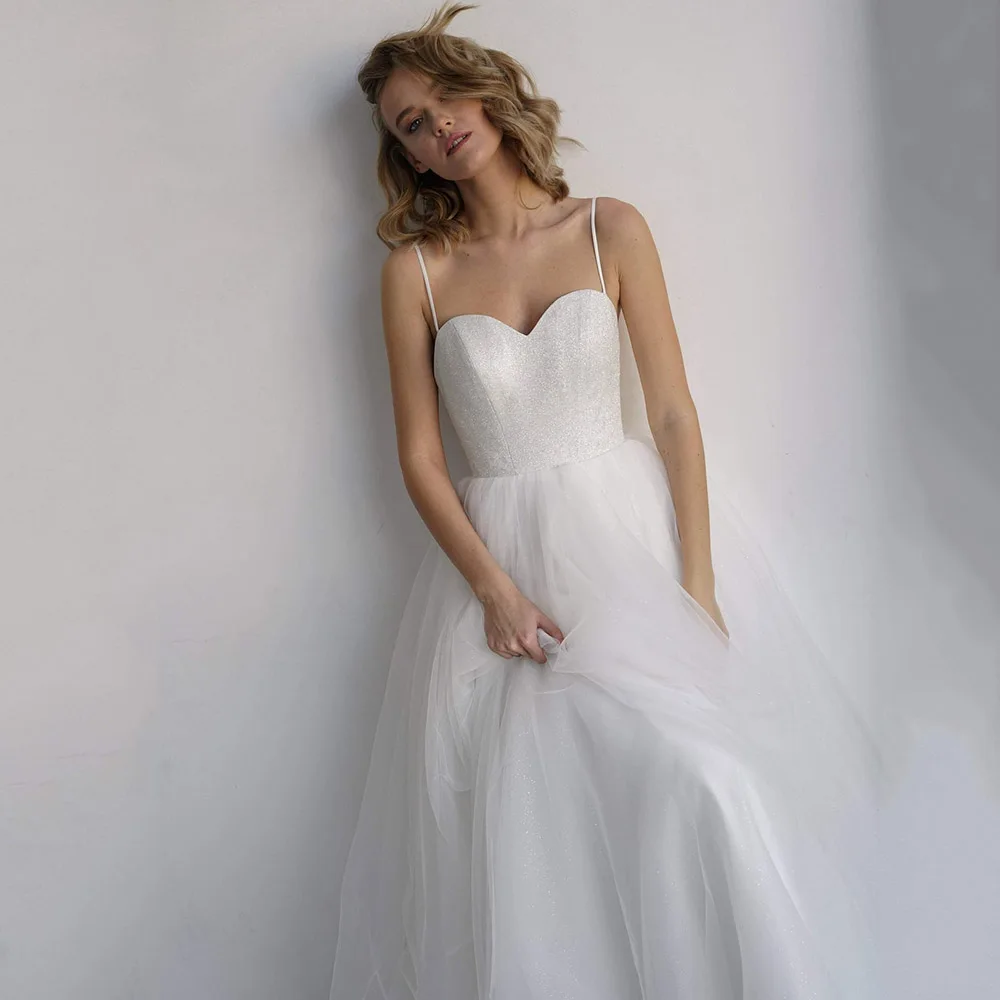 

Женское свадебное платье без рукавов, ТРАПЕЦИЕВИДНОЕ ПЛАТЬЕ до пола на бретелях-спагетти с открытой спиной, модель 2022 по индивидуальному за...