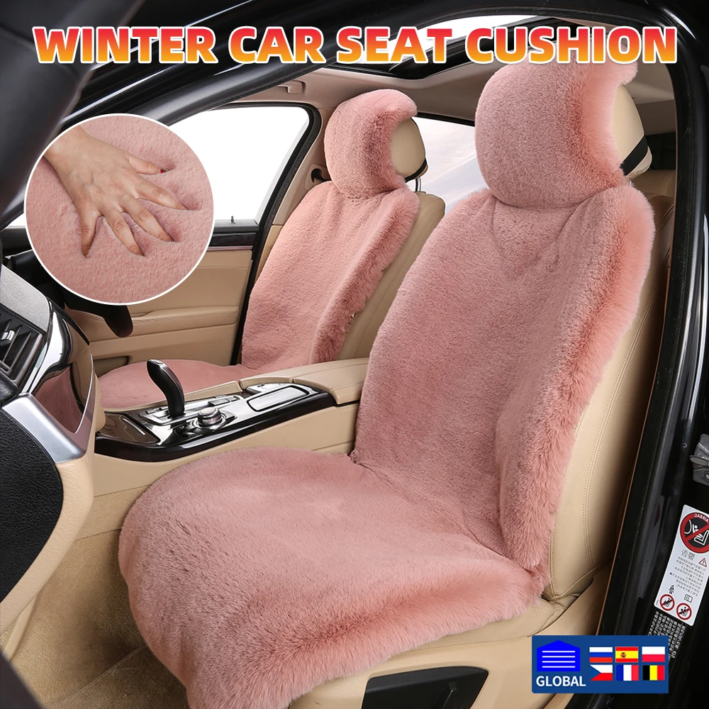 Fuzzy Car Seat Covers Set Fur Front Car Seat Cushion Faux Fur Universal Wool Car Seat Cover Winter Warm Plush Soft Sheepskin