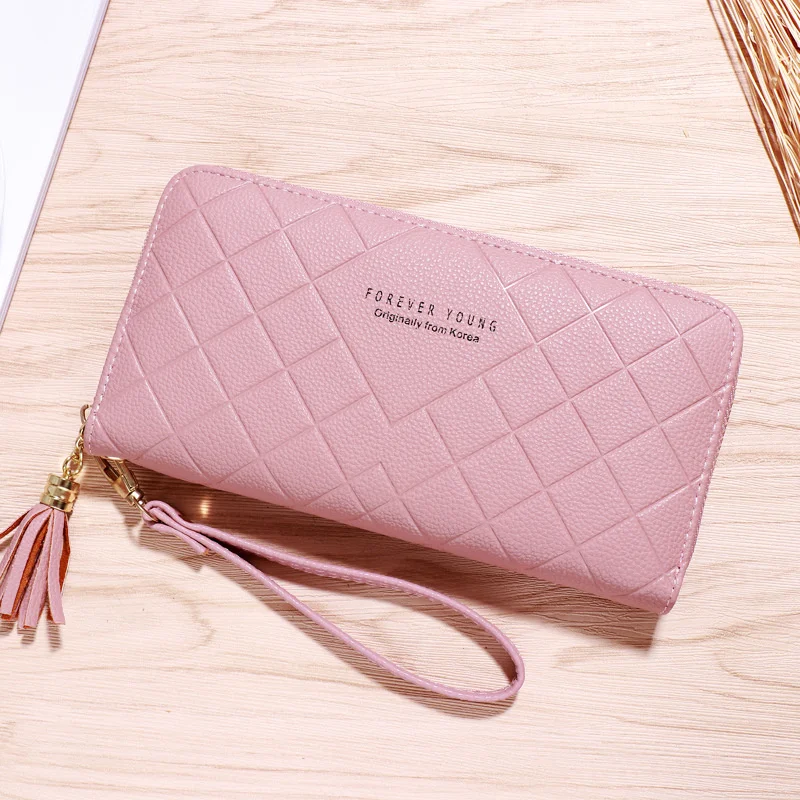 

Wallets for Women Long Rhomboid Car Stitching Double Zipper Clutch Bag Wrist Strap Multi-function Mobile Phone Bag Female