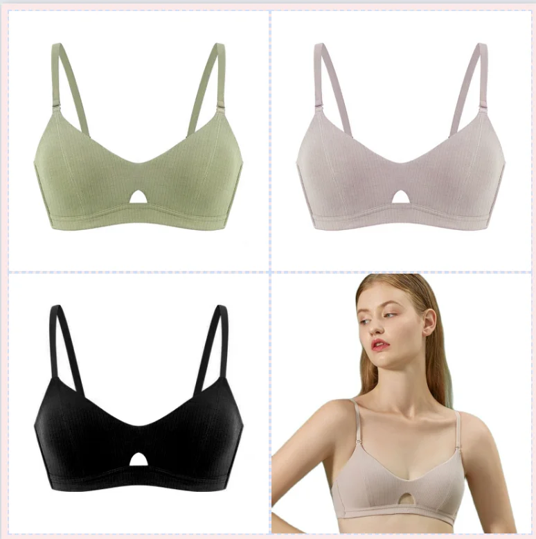 

New Spring and Summer Underwear Womens No Steel Ring Bra Cotton French Seamless Gather Bra Women's Thin Cup Light and Breathable