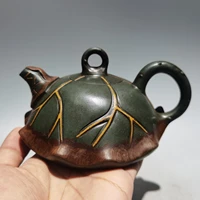 6 chinese yixing zisha pottery round lotus leaf shape lotus pot teapot purple clay pot green mud ornaments gather fortune