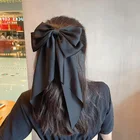 Заколка для волос Женская атласная, Винтажный зажим с большим бантом, Длинная лента, свадебный аксессуар в Корейском стиле, черный цвет, подарки