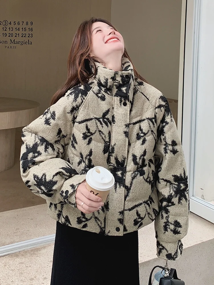 Новый китайский Sle ретро национальный тушью с принтом пуховик женский зима 2024