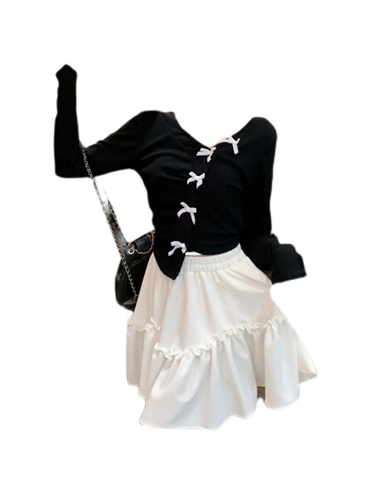 Женский офисный комплект из 2 предметов милый топ с бантом и длинными рукавами