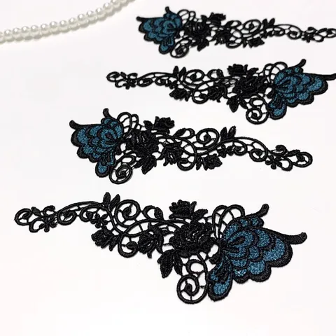 1 пара/Лот 6*15 см блестящие синие черные цветочные градиентные Швейные мотивы, венецианская Кружевная аппликация для одежды, кружевные нашивки с вышивкой