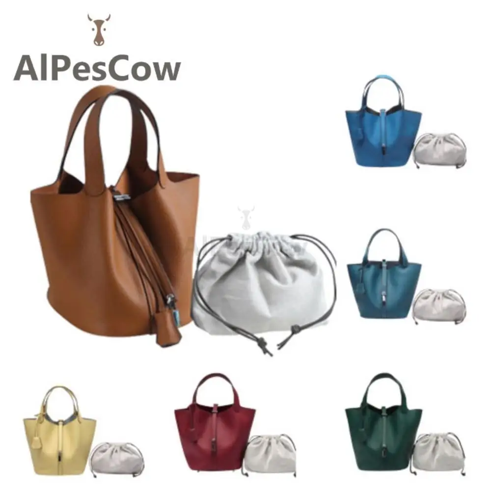 Women's Luxury Brand Bucket Bag Genuine Leather Lychee Pattern Top Designer HandBag Vegetable Basket With Lock Cowhide Tote Bag