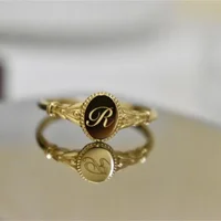 Designer Engraved Letter Wedding Ring 18K Solid Yellow Really Gold Jewelry(AU750) Women Seniority INS Fashion Simple Fashion 18