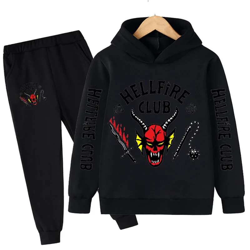 

4-14 Years Children Stranger Things 4 Hellfire Club Hoodies Pants Set Fashion Kids Baby Girls Clothes Sets Sweatshirt 2Pcs Sets