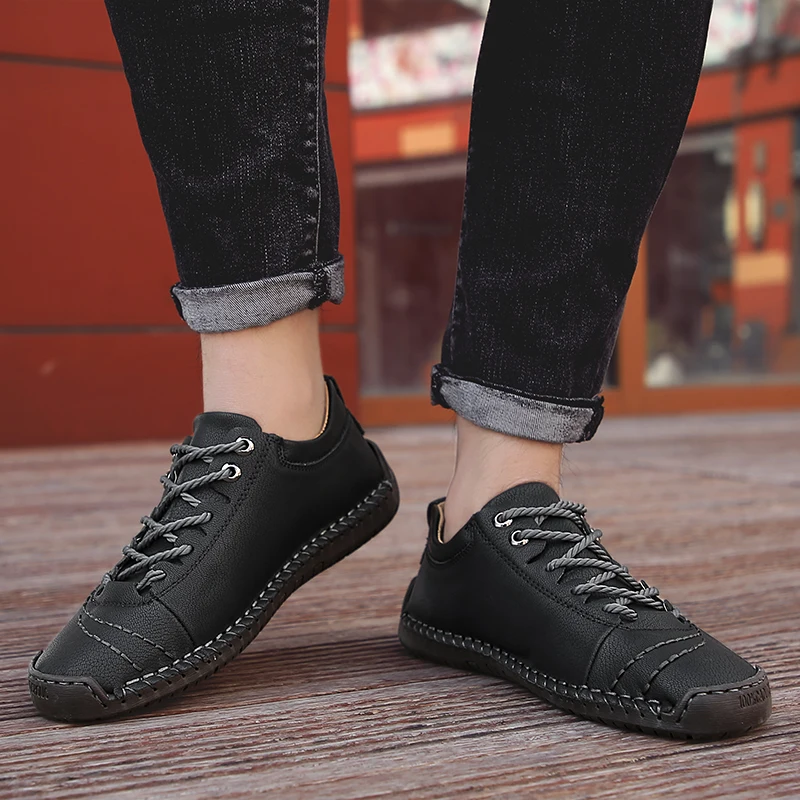 Leather Shoes Casual Sneakers Men Comfortable Quality Leather Walking Shoes Men's Loafers Hot Sale Size 48