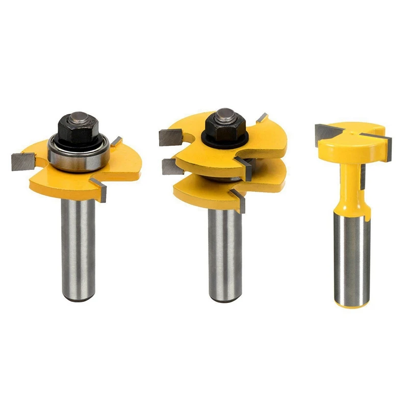 

New-2 Set 1/2 Inch Shank Router Bit T-Slot & T-Track Slotting Tenon Cutter Tool Tongue And Groove Set,Router Bit Set,Wood Door F